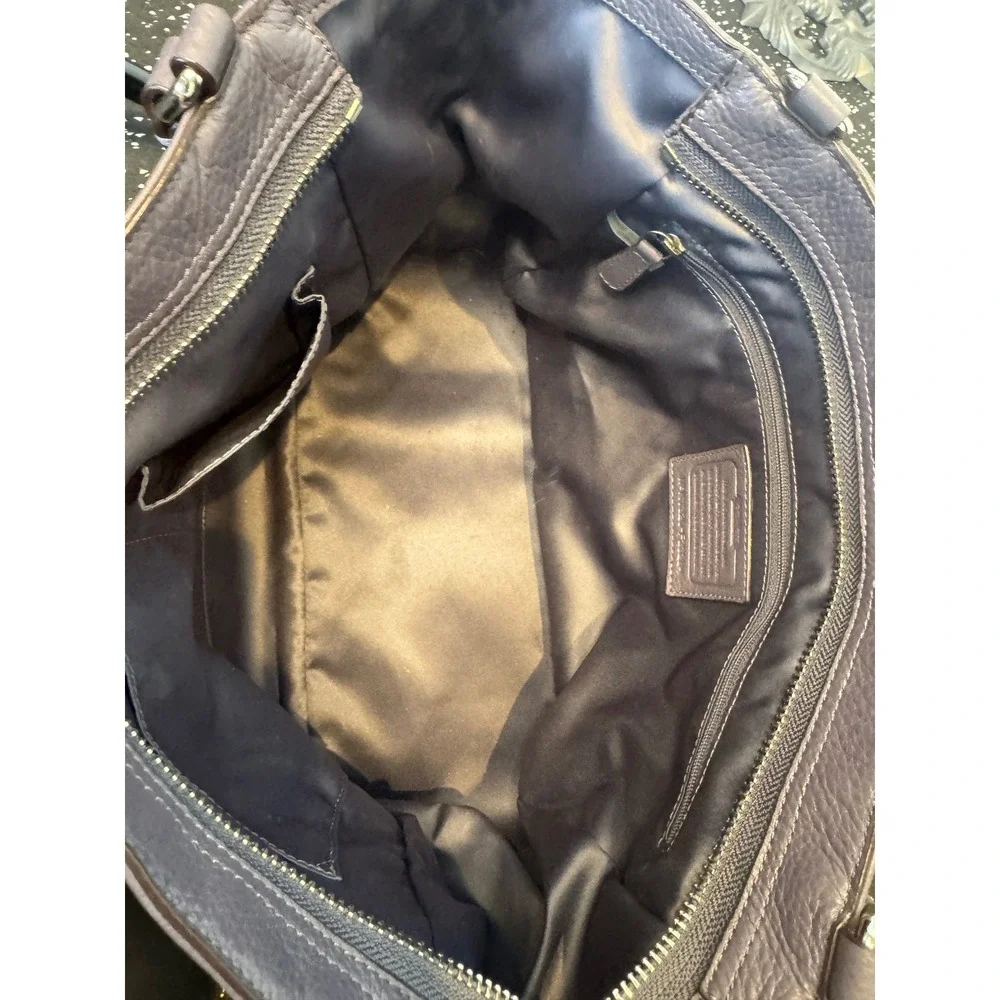 Coach Pebbled Leather Tote Bag Purple Zip Top Shoulder Bag F23284 - Picture 6 of 9